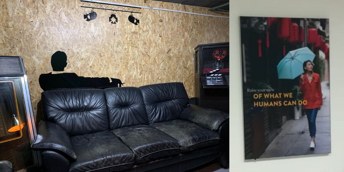 Vinilo decorativo Señor sentado en Sofa y lamparas en recorte